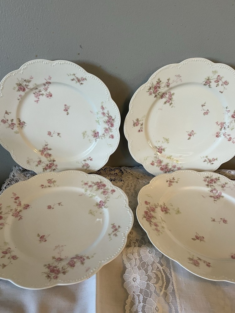 Lot Of 4 Antique Haviland & Co Limoges France Pink Rose Spray Dinner Plates 9.5