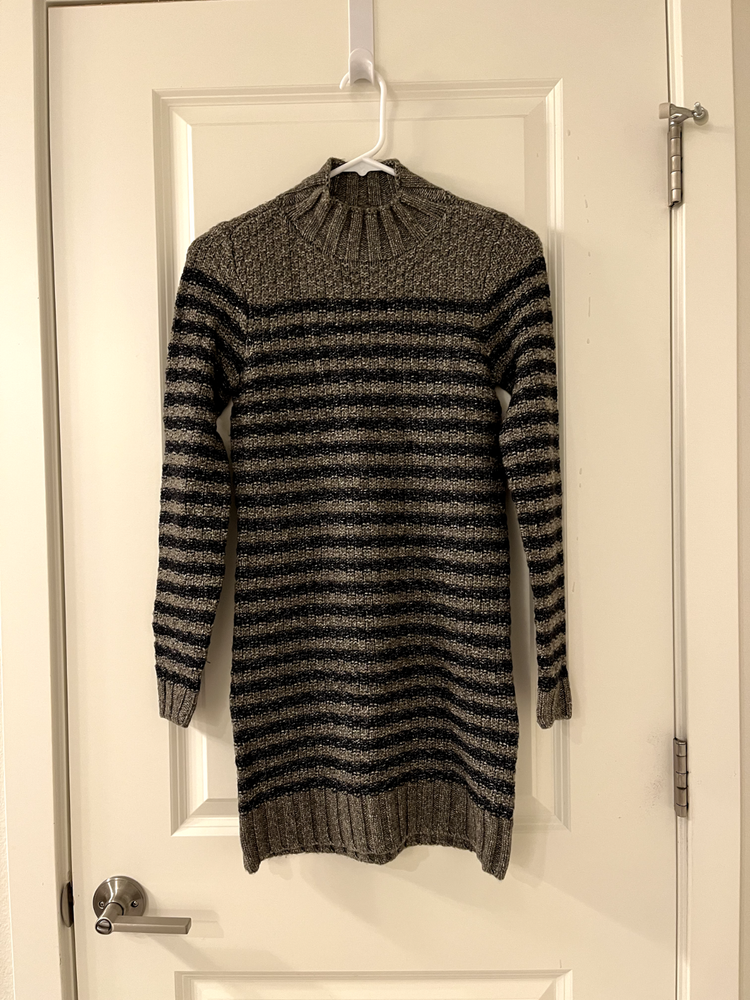 Abercrombie & Fitch Sweater Dress Womens XS Knit Mock Neck Striped Taupe