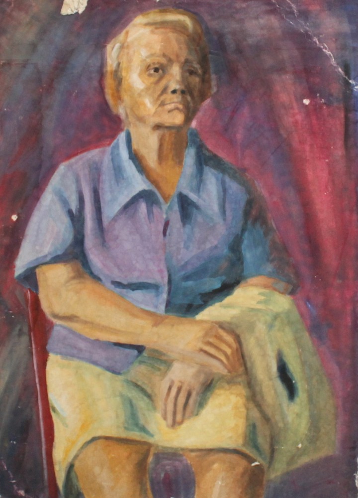 Vintage gouache painting woman portrait