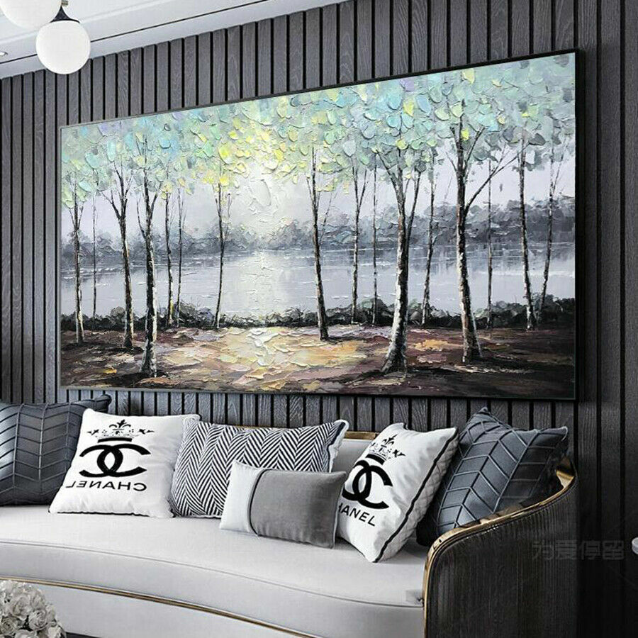 Large oil painting Forest Lake on canvas Home wall Decor Handmade modern art 48