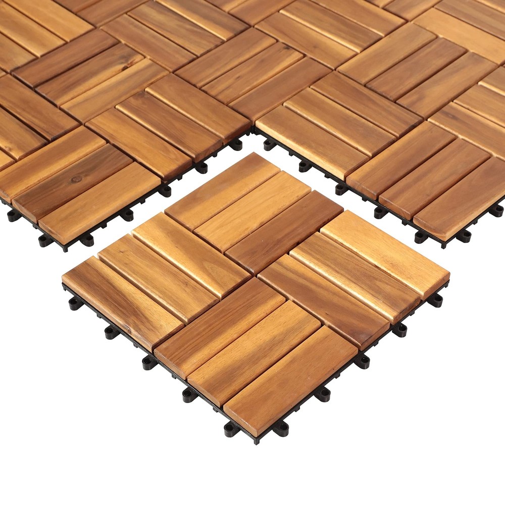 Interlocking 27-Pack Solid Wood Deck Tiles Waterproof Outdoor Flooring 12x12 Inches