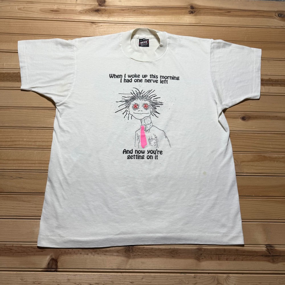 Vintage 90s One Nerve Left Funny Cartoon Single Stitch Graphic T-Shirt USA Large