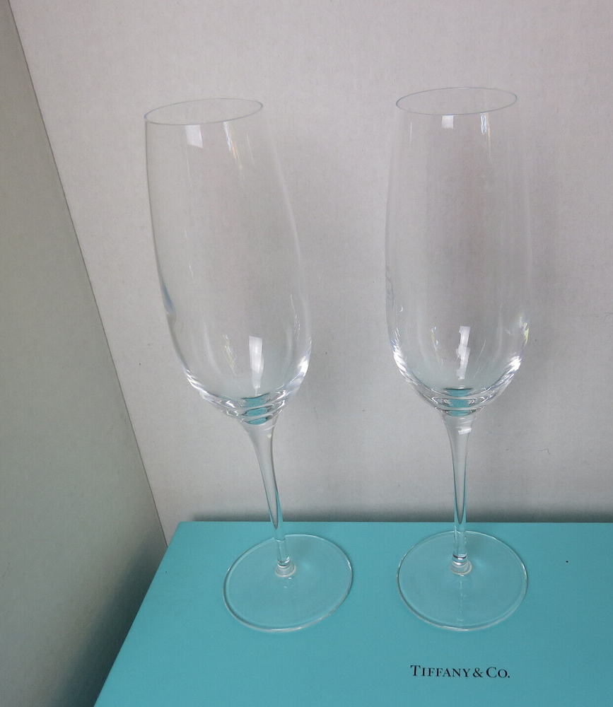 Pair of Signed Tiffany & Co Champagne Flutes in Tiffany & Co Box