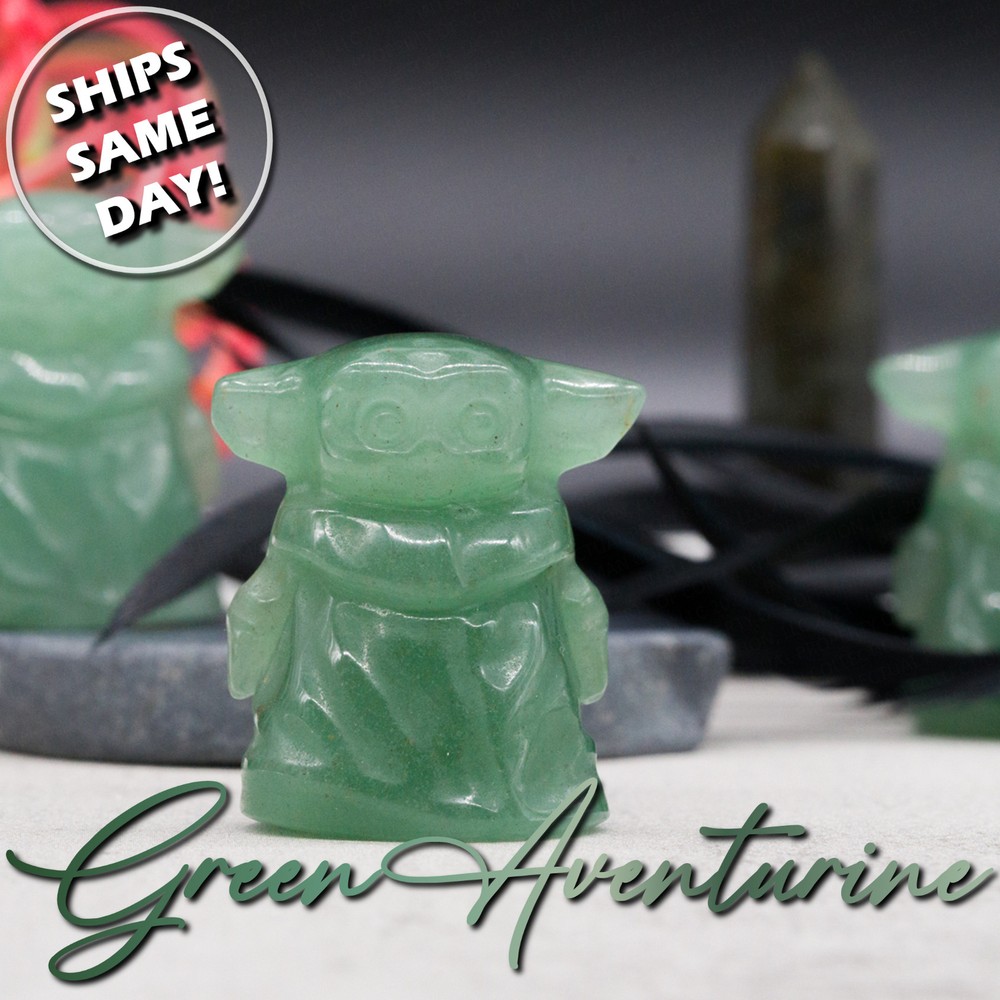 Green Aventurine Crystal Baby Yoda Grogu StarWars Fanart Figurine Gift Kids Room