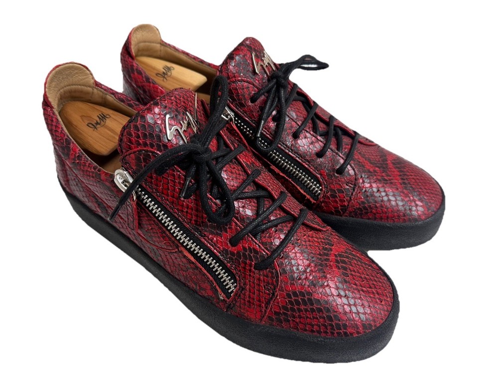 Giuseppe Zanotti Low Top Red snake skin Leather Zip Sneakers Size EUR 43