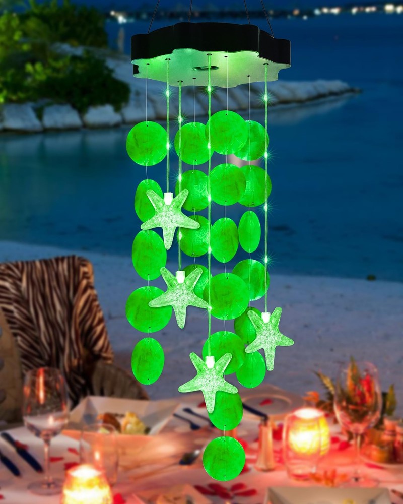 Toodour Solar Wind Chimes for Outside, Shells Light Gifts Green, 18led