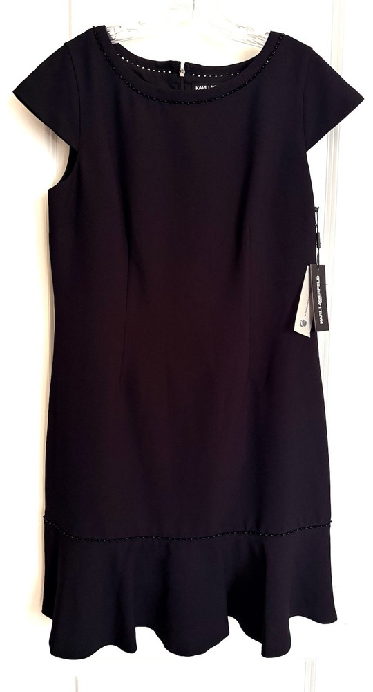 Karl Lagerfeld Paris lined womens black dress Size 14 back zip NEW