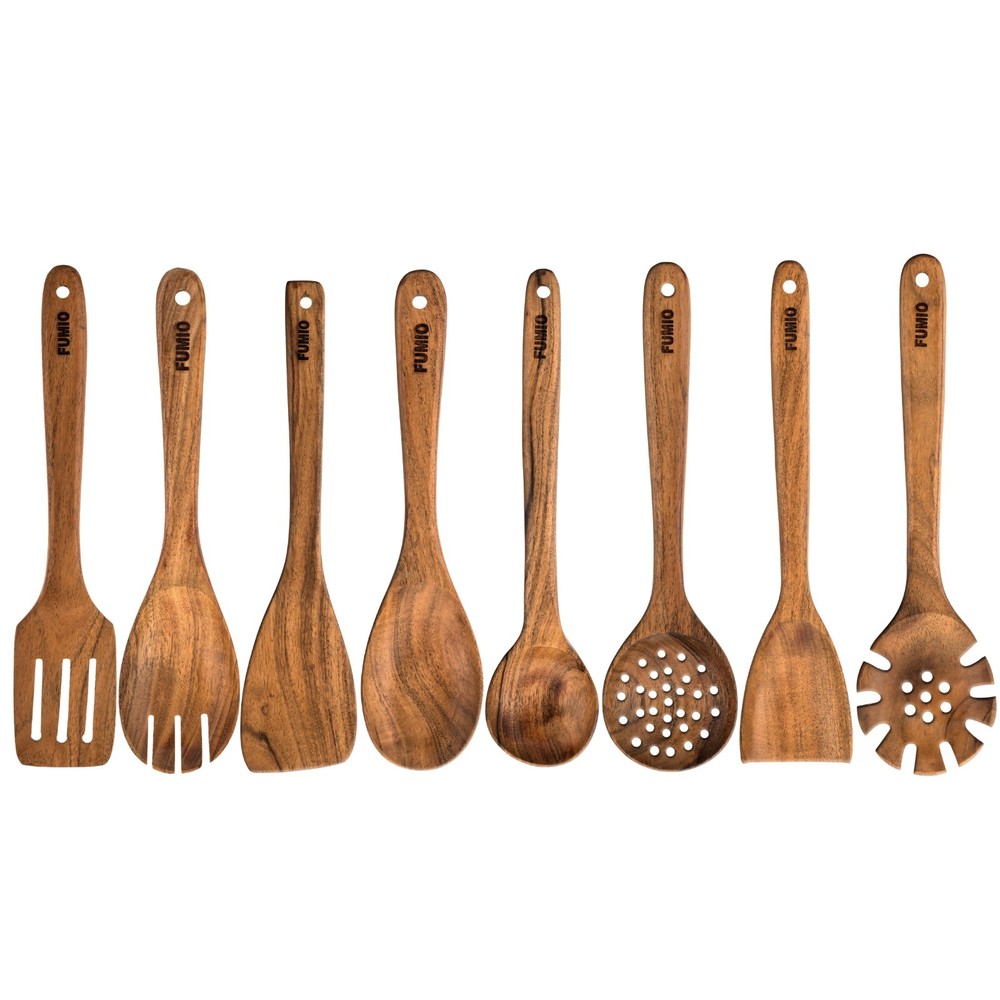 Acacia Wooden Spatula & Spoon Set 8 for cooking , Handcraft Kitchen Utensils USA-image