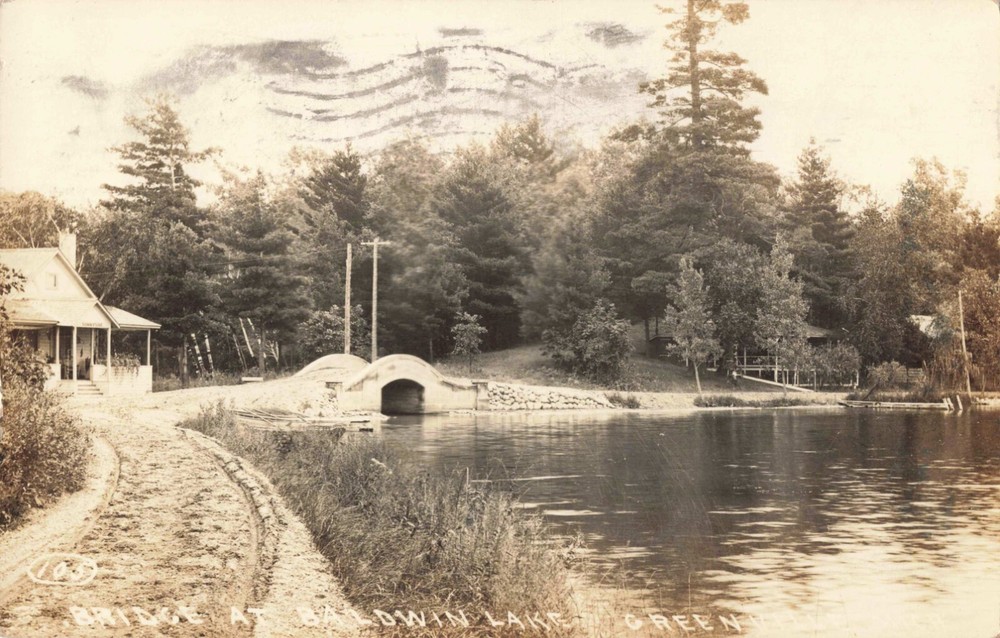 Bridge at Baldwin Lake Greenville Michigan MI 1914 Real Photo RPPC