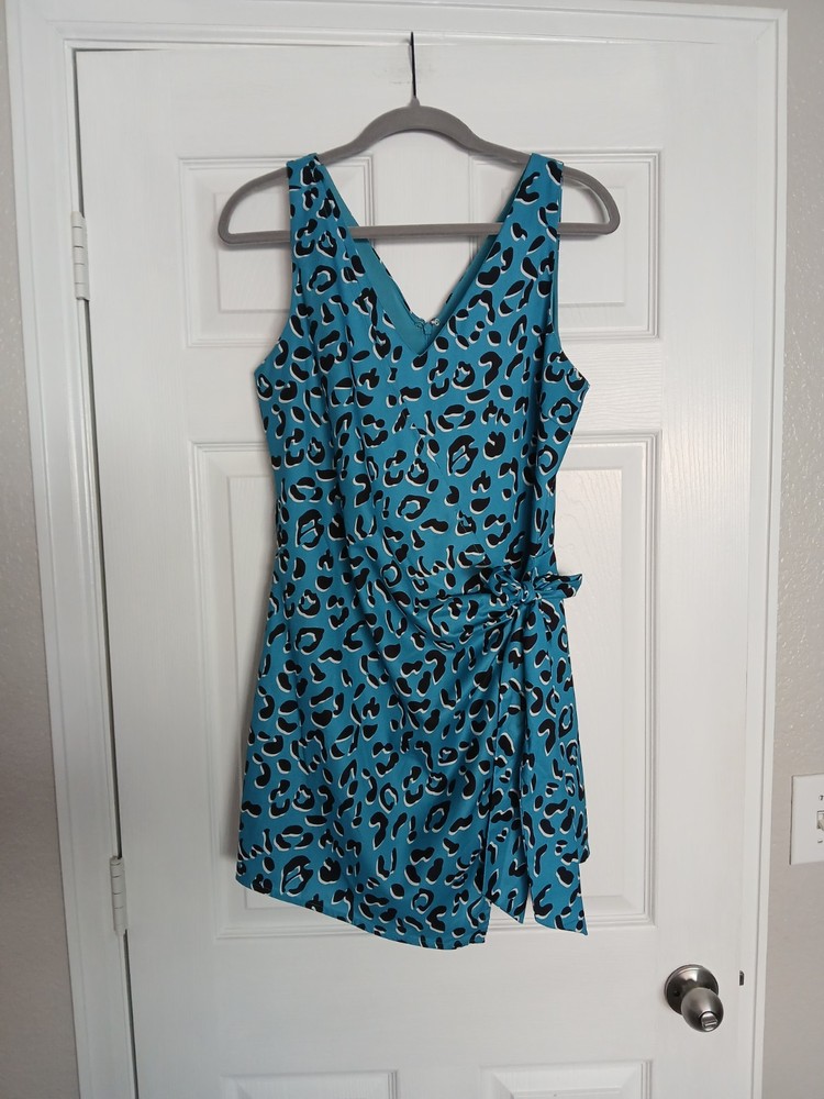 Blue Leopard Print Wrap Skort Romper M Festival Beach Resort Boho Artsy Fairy
