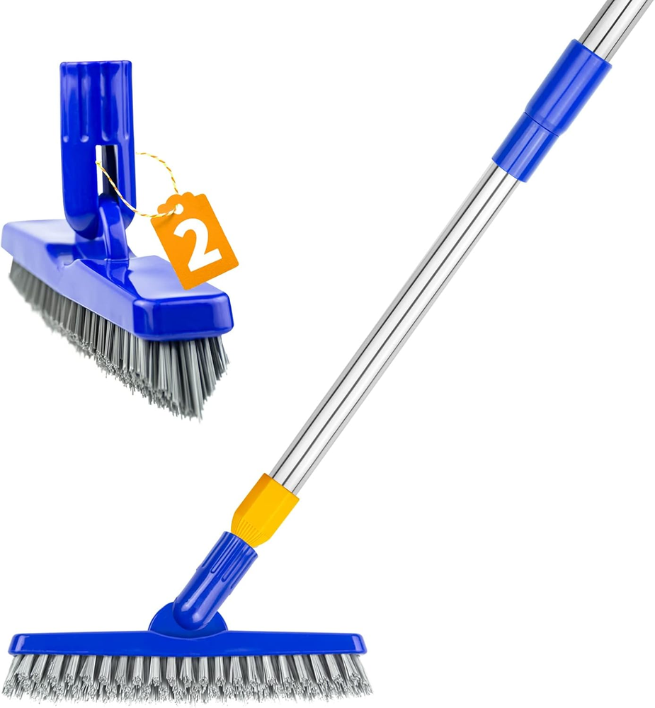 2 Pack Grout Brush with Long Handle, 56.5 Swivel V-Shape Scrub for Tile & Bathro