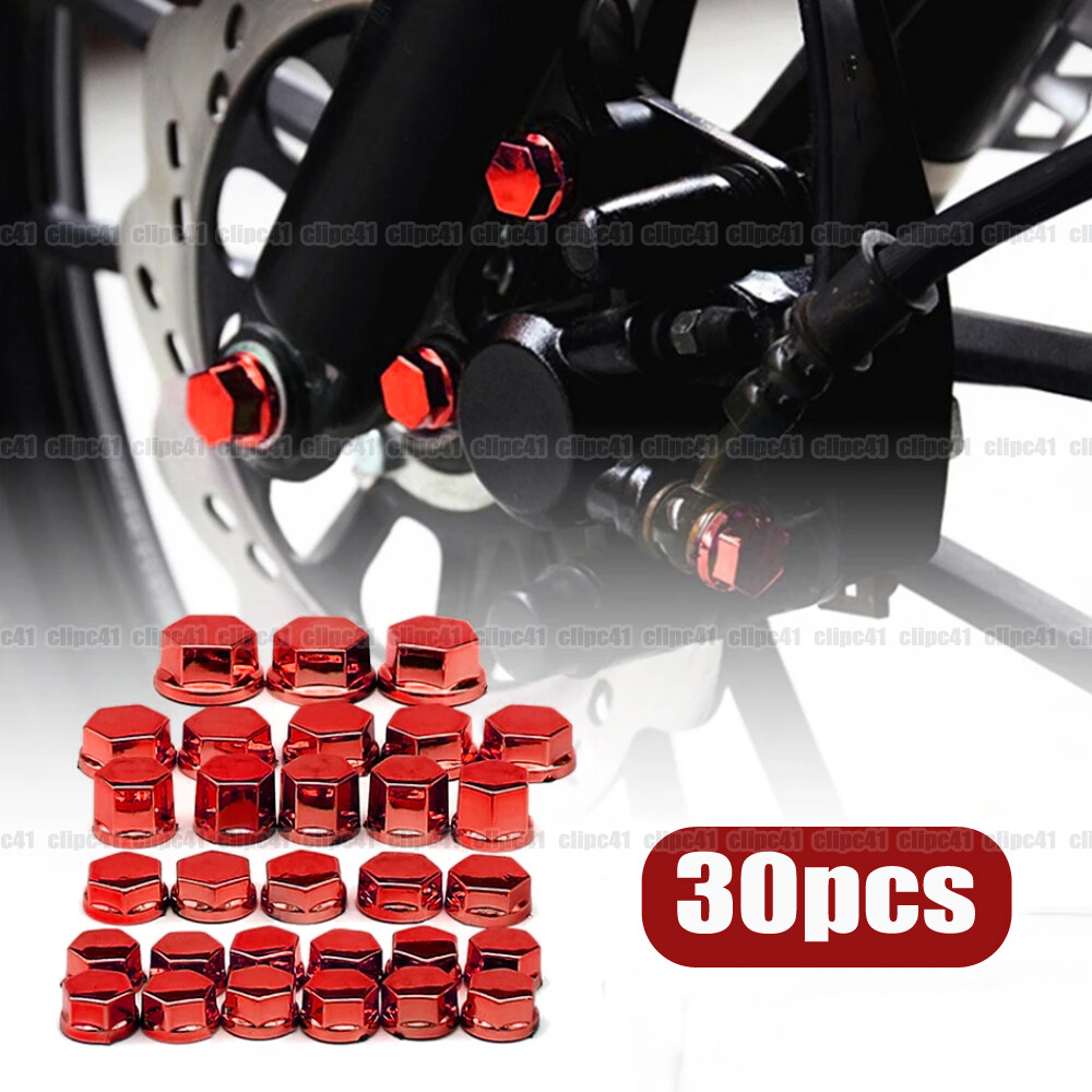 30Pcs Red Motorcycle Screw Nut Bolt Cap Cover Bolt Kit Decor Trims Accessories