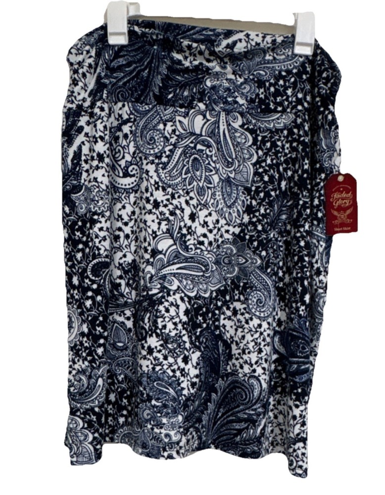 Faded Glory NWT Women Sz XL Blue White Paisley A-Line Pull On Skirt Casual Boho