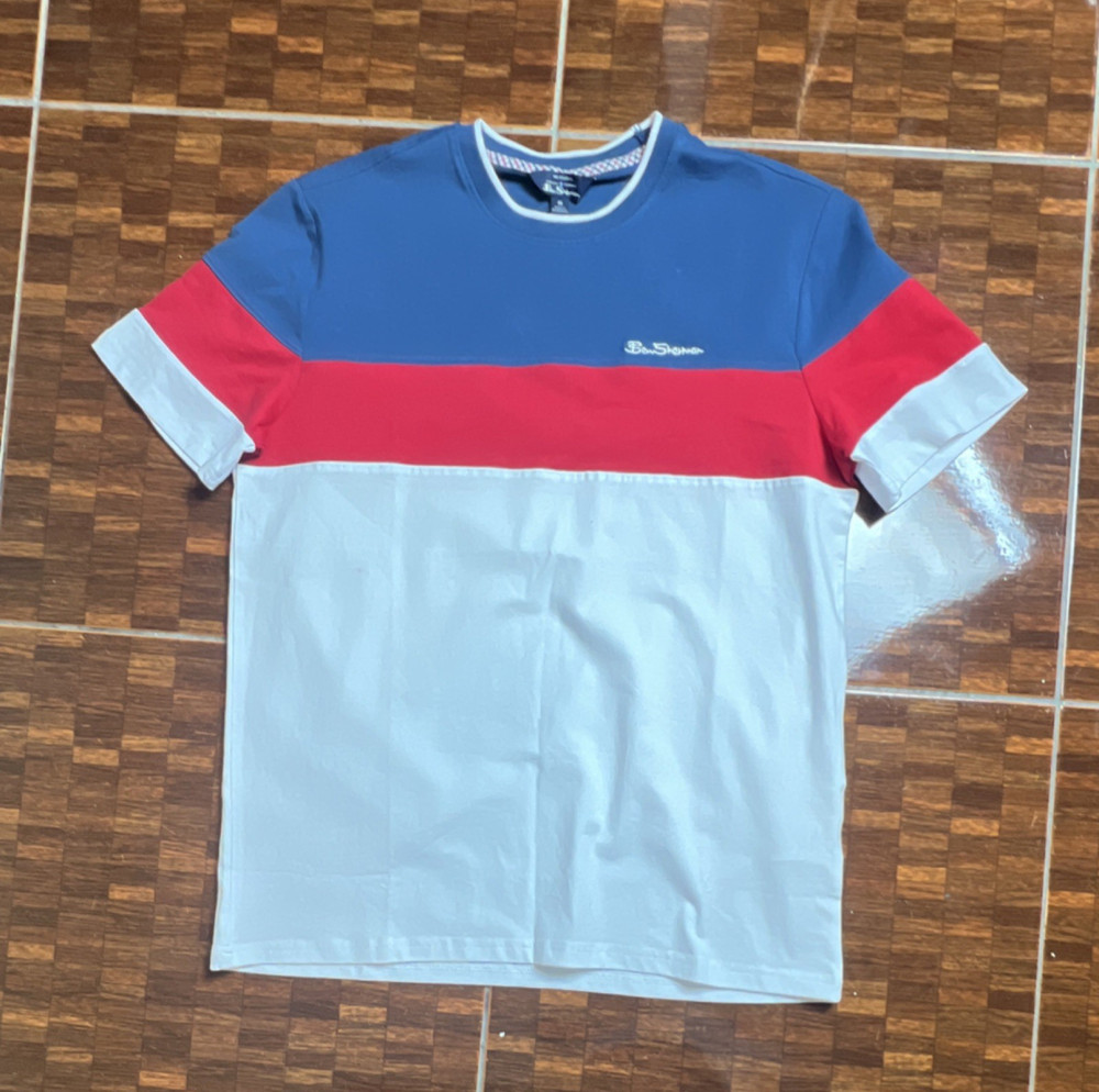 Ben Sherman Colorblock Men's M Blue Red White Cotton T-Shirt BS14SK259