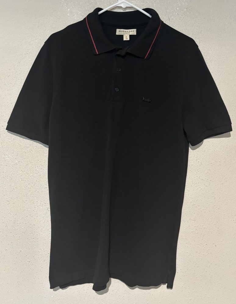 Burberry Black Ringer Polo Shirt Slim Fit Size XL - Fits Like A Large - SS8