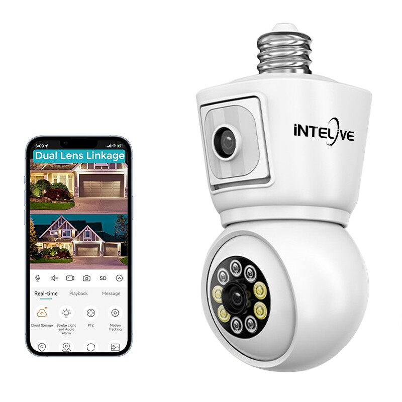 Dual Lens Home E27 WiFi Security Camera Smart Outdoor IR Night Vision Cam ICSEE