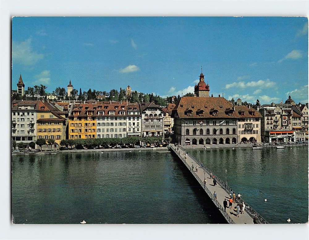 Postcard Reussquai and Town Hall Lucerne Switzerland