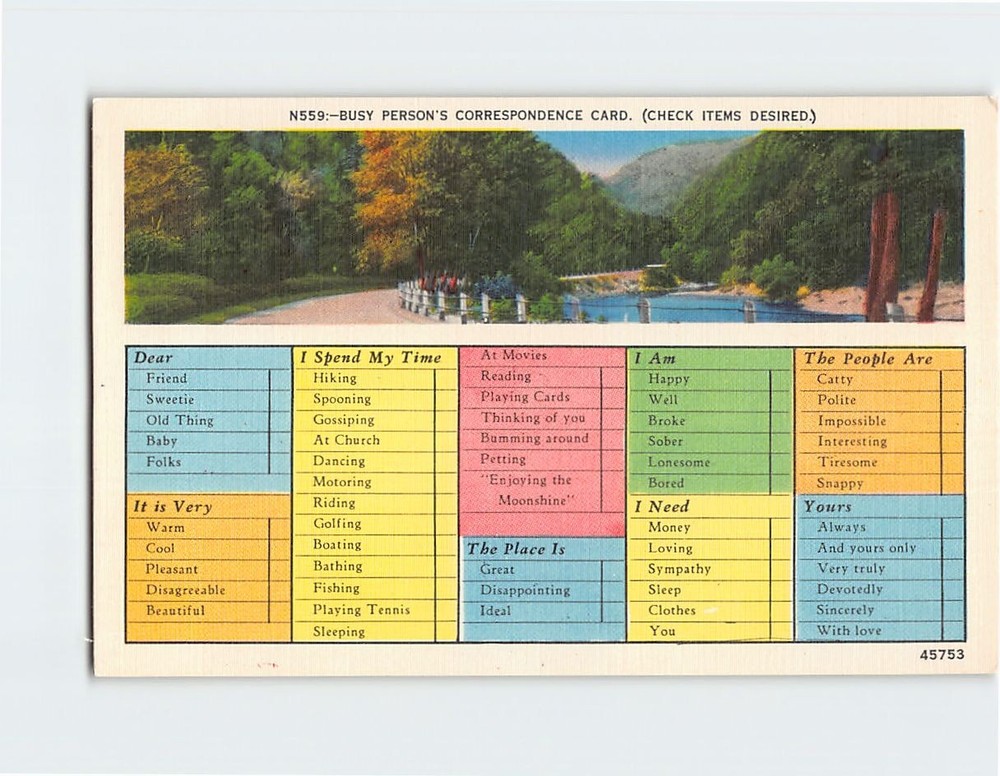 Postcard Busy Persons Correspondence Card with Nature Lake Landscape Scenery