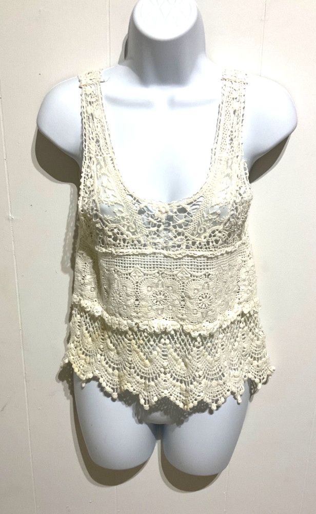 Derek Heart women crotchet top beach Summer 100% cotton Medium M Ivory
