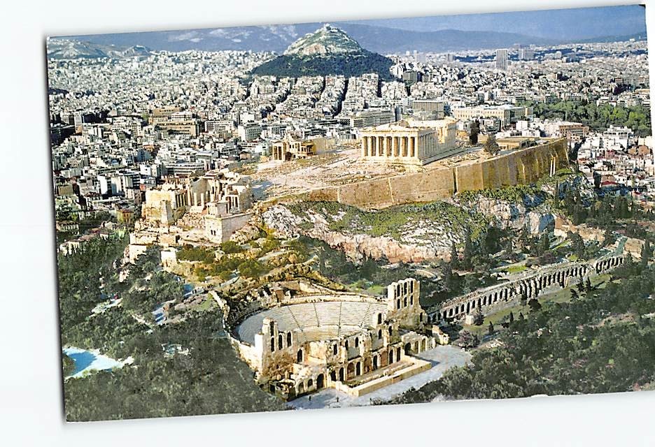 Postcard Airview of Acropolis and Lycabettus hill Athens Greece