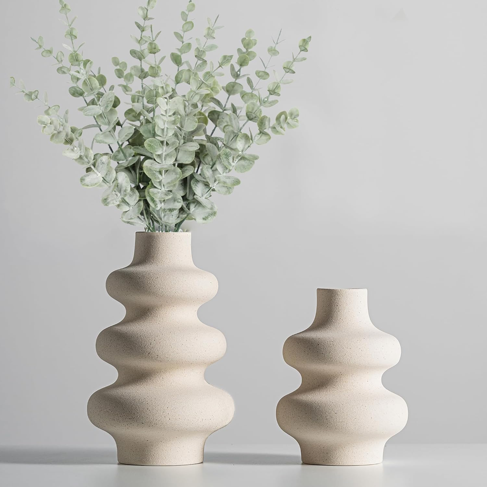 Ceramic Vases Set 2, Modern Home Decor,Off White round Vases,Modern Dried Flower