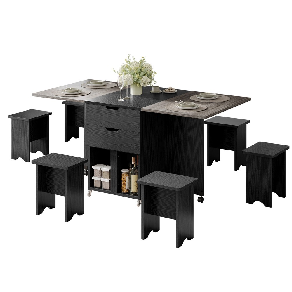 5-7 Piece Extendable Dining Table Set for 4-6 with Storage Drawers