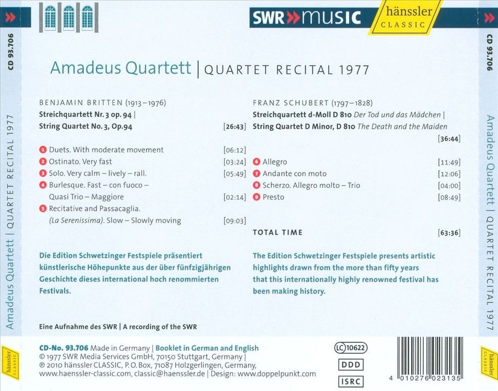 Amadeus Quartet Britten, Schubert: String Quartets New Cd