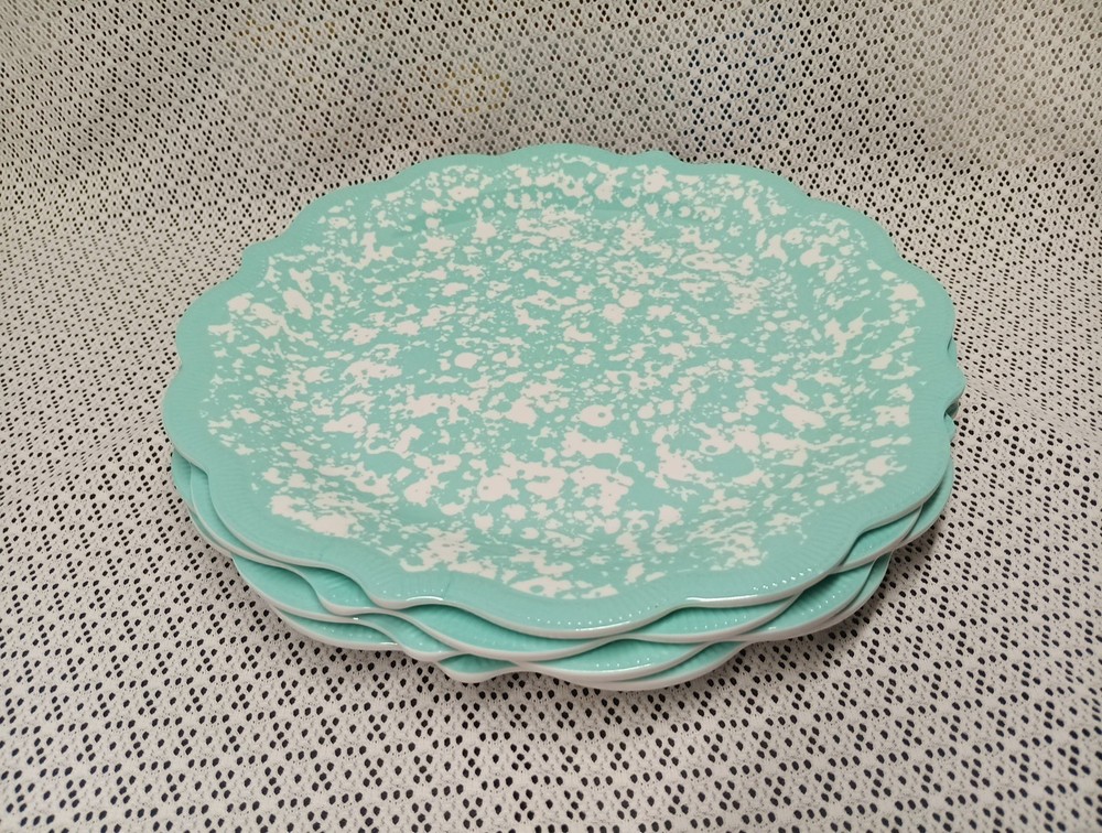Pioneer Woman Country Splatter Teal Melamine Dinner Plates 10.5