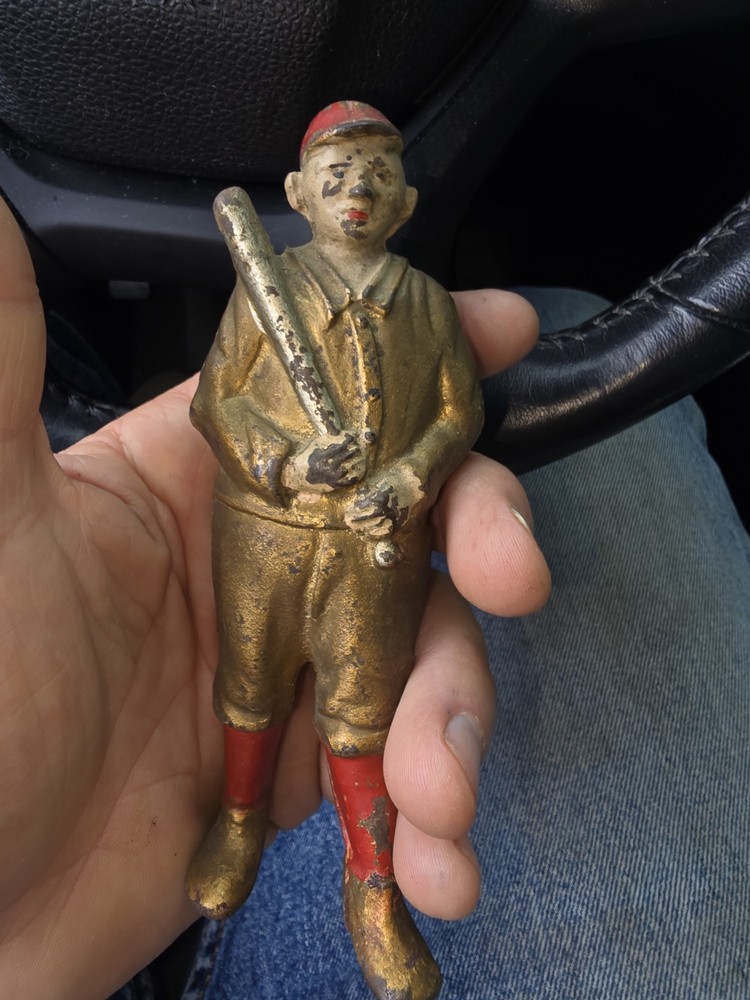 Antique Cast Iron Baseball Player Still Bank Great Paint