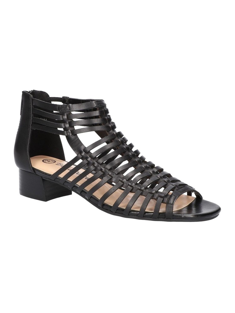 BELLA VITA Womens Black Holden Open Leather Heeled Gladiator Sandal 10 W