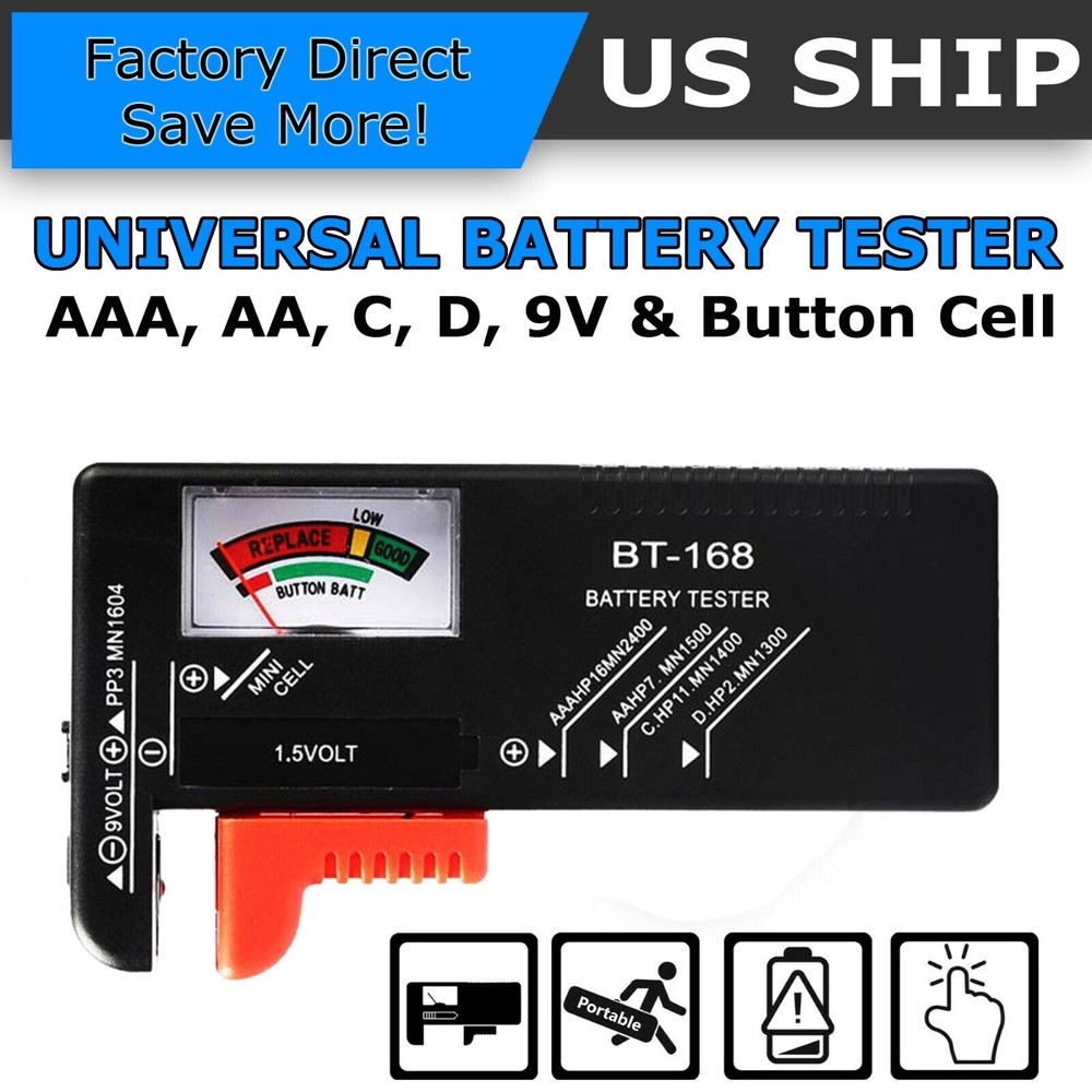 Battery Tester Checker Universal For AA AAA C D 9V 1.5V Button Cell Batteries US