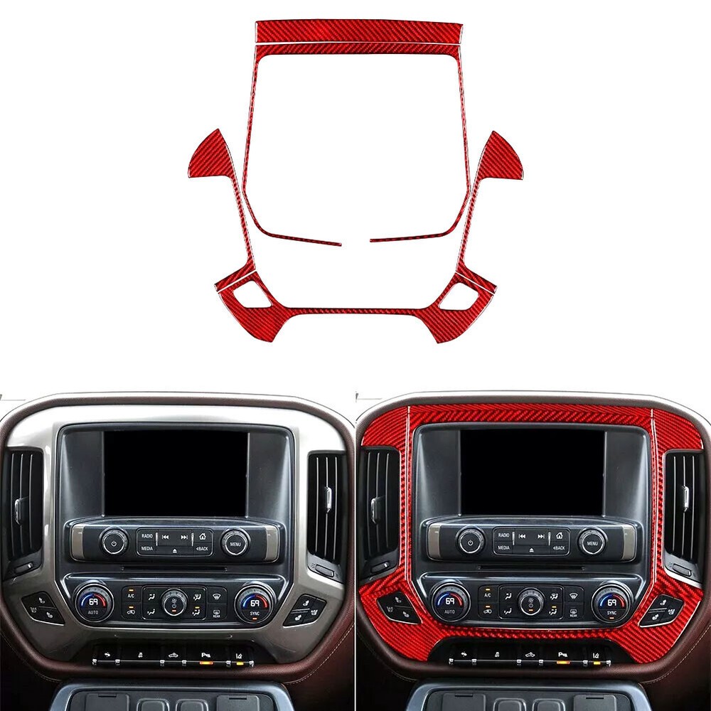 For Silverado SIERRA 2014-18 Red Carbon Fiber Interior Center Console Frame Trim