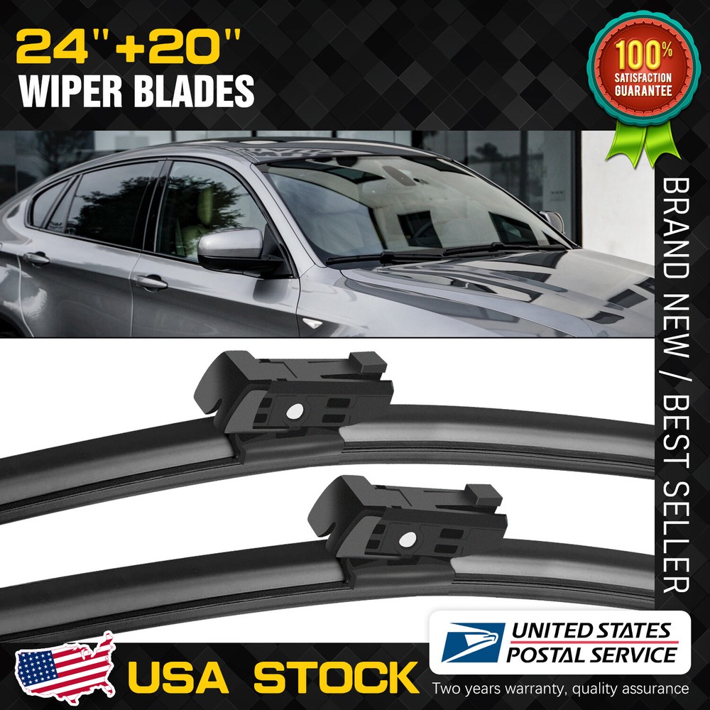Durable 24+20 Inch Black Windshield Wiper Blades for Driver & Passenger