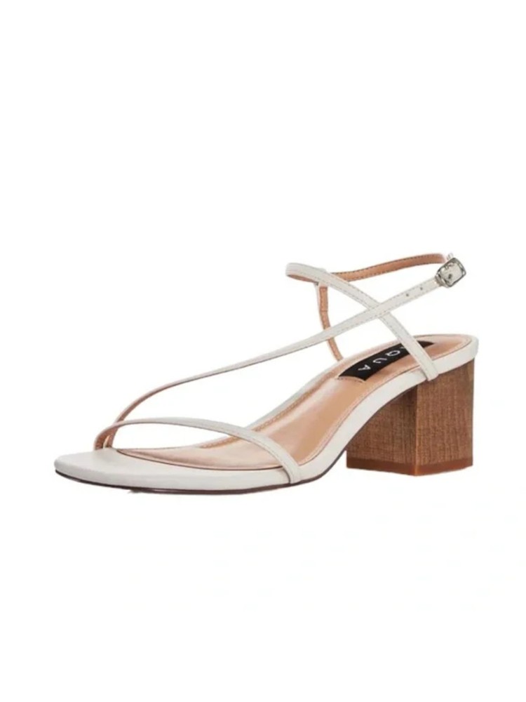 AQUA Womens White Strappy Amy Open Toe Block Heel Buckle Slingback Sandal 5.5