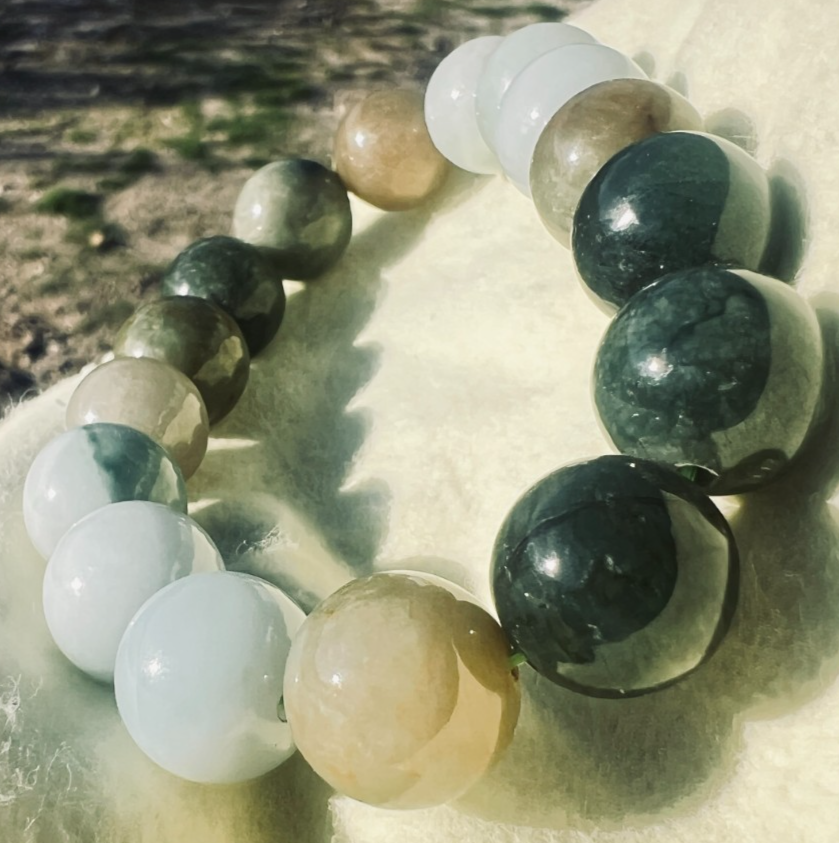 Burmeses Type A Jadeite Adjustable Green Beaded Bracelet 13.5mm
