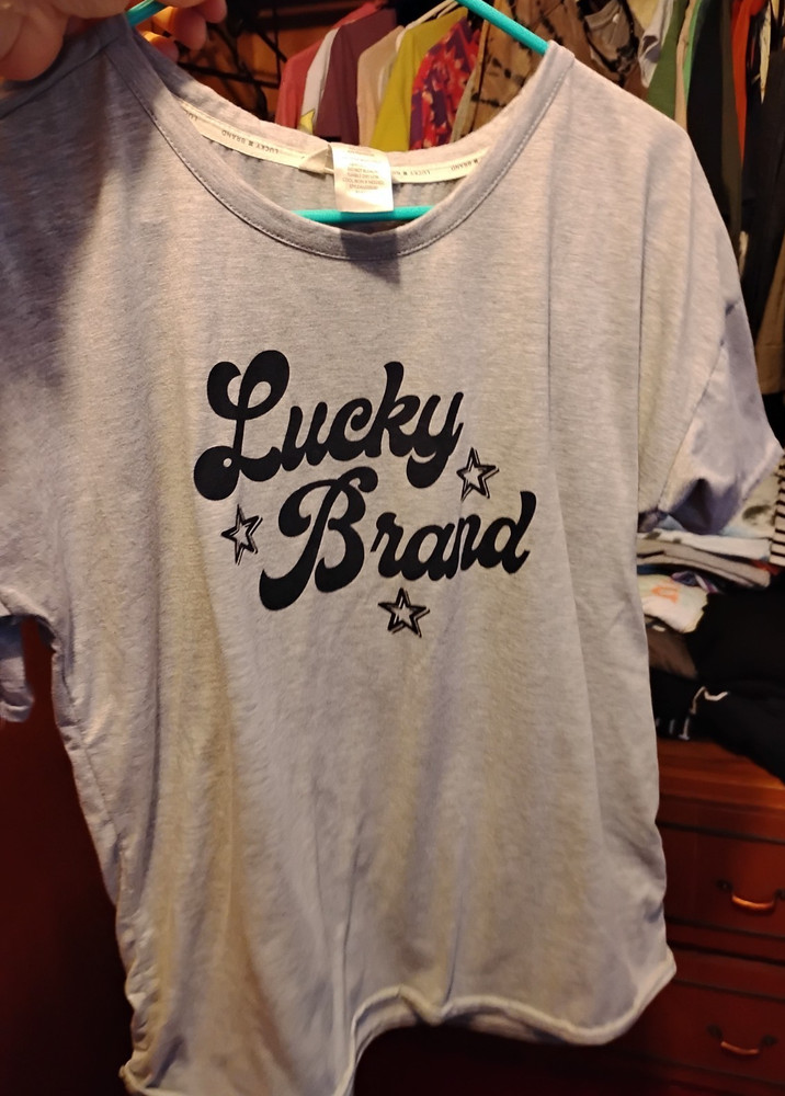Lucky Brand Women's Gray Graphic Print Short Sleeve Cotton Blend T-Shirt M