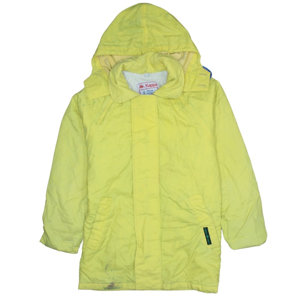 Kappa Mens Yellow Hooded Puffer Jacket Track Field Zip Pockets Windbreaker L