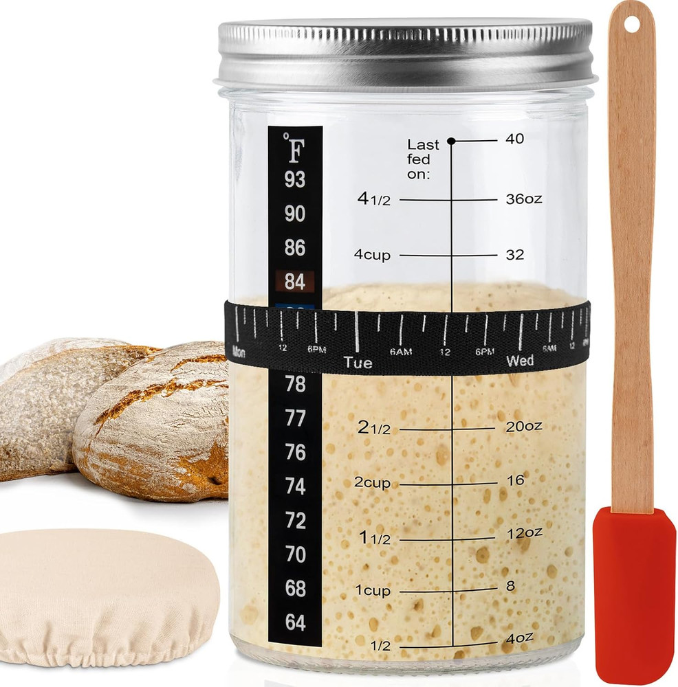 40Oz/1200Ml Sourdough Starter Kit – Extra Thermometer Strips and Breathable Cove
