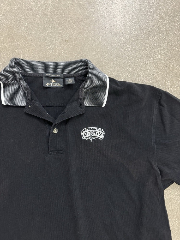 Vintage Spurs Polo Antigua Collared Black Shirt Size Xl Small Flaw Show