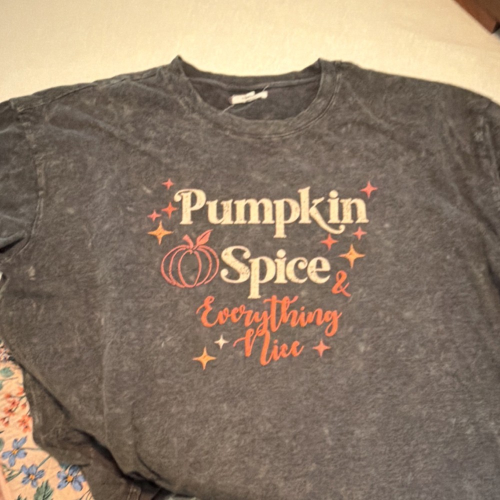 maurices Gray Pumpkin Spice Graphic Print T-Shirt Crew Neck Short Sleeve 2XL