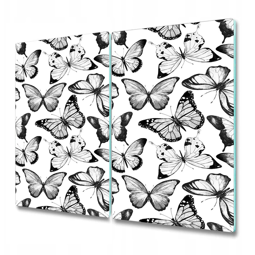 Glass Meat Board Surface Protector Watercolour Butterfly Black and White 2x30x52