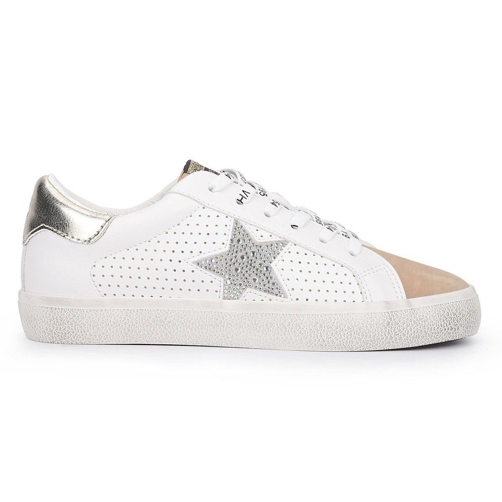VINTAGE HAVANA Gadol Women's Fashion Sneaker, White/Camel/Washed Gold, Size 8.5