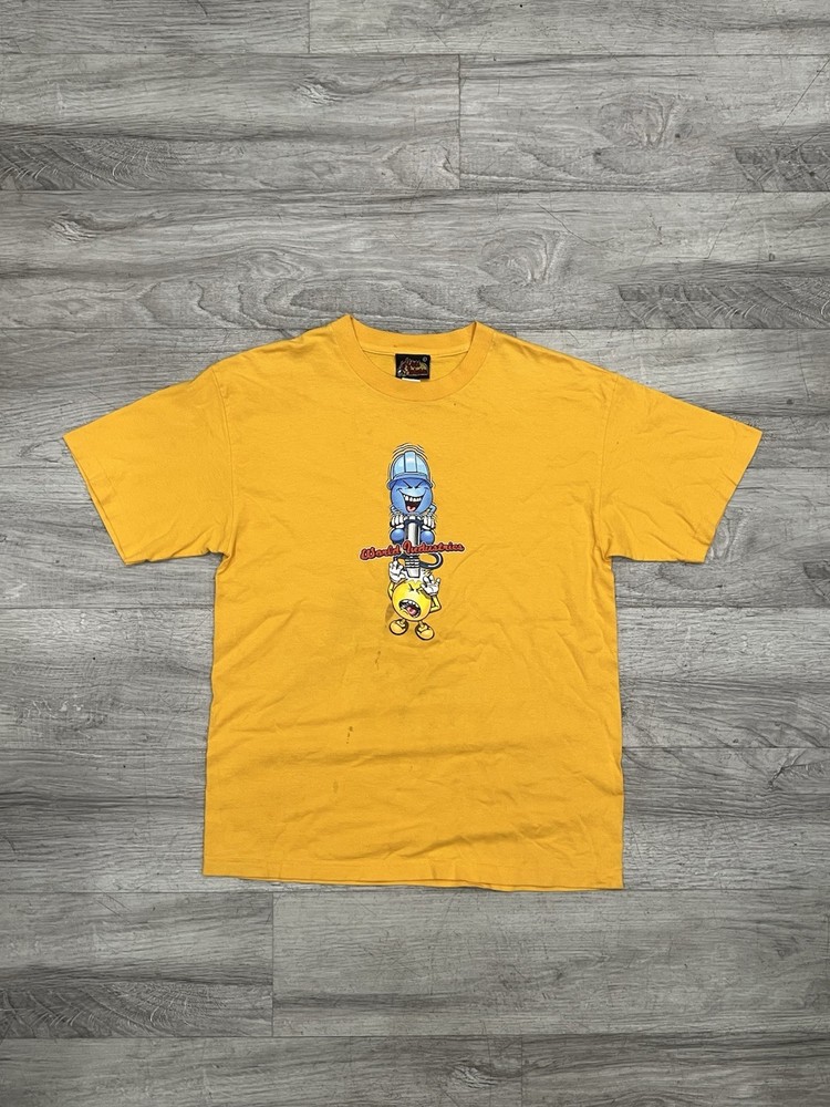 90s/00s Vtg World Industries Wet Willy & Flame Boy Skate Tee Shirt Size L Yellow