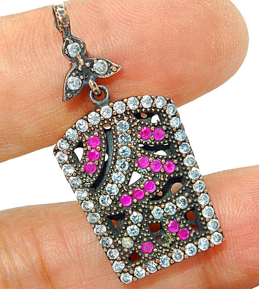 Vintage Ottoman-Style 1CT Ruby & Topaz Sterling Silver Pendant S2596