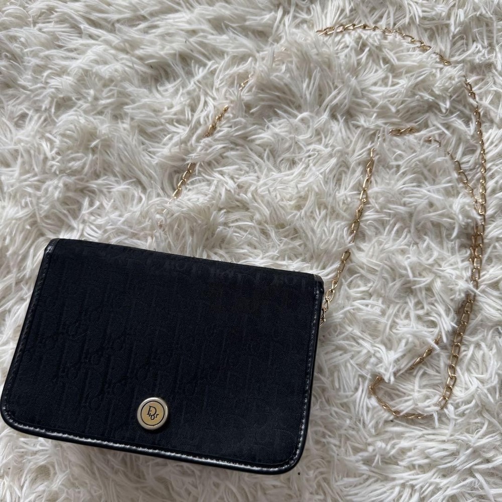Dior Luxury Line Extreme Trotter Chain Accessory Pouch Black Leather New