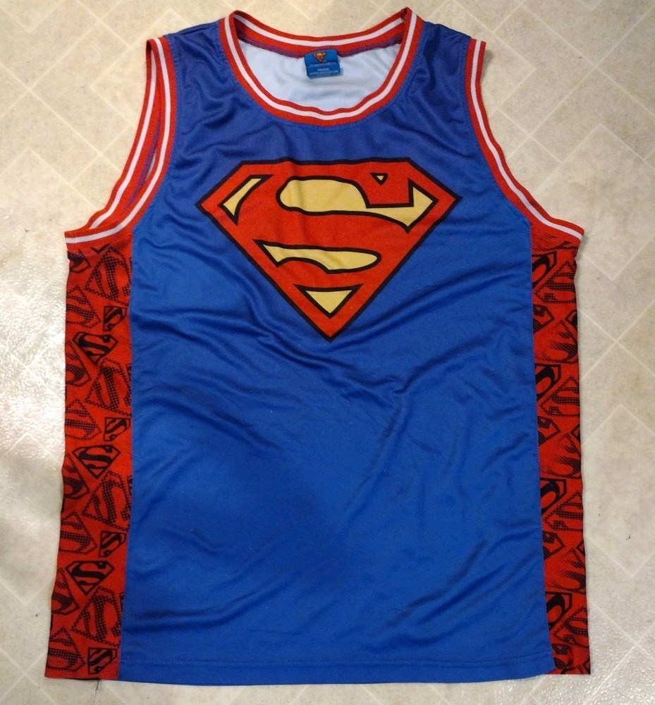Superman Basketball Jersey Mens Size Large Blue DC Comics Sleeveless Athletic