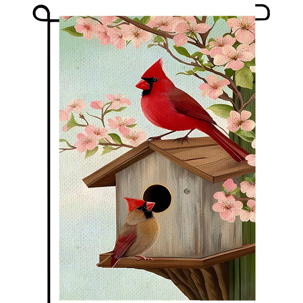 Spring Cardinal Bird Garden Flag 12x18 Inch Double Sided Burlap for Outdoor P...