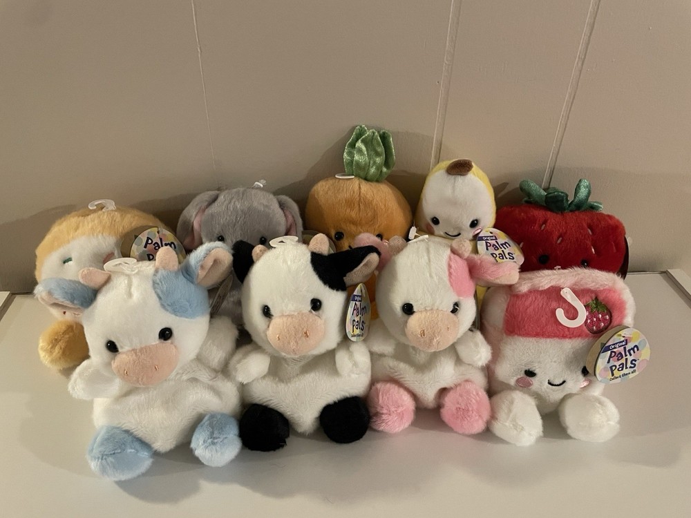 NWT Aurora World Palm Pals Lot Of 9 Cow Strawberry Milk Bunny Carrot Banana