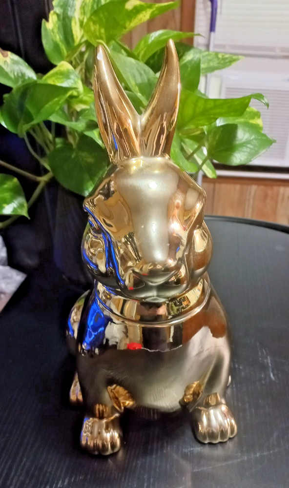 Gold Bunny Rabbit Cookie Jar