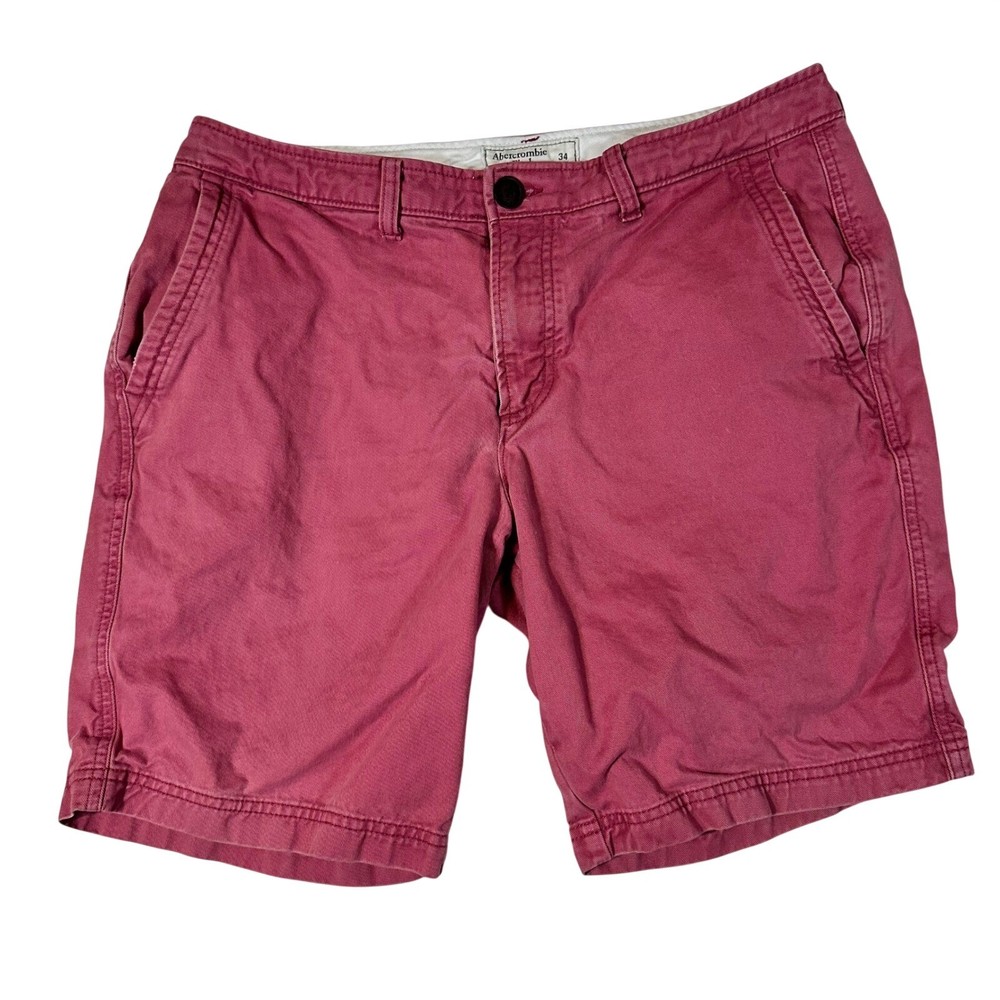 Abercrombie & Fitch Mens Chino Shorts Size 34 Pink Red Cotton Flat Front Casual